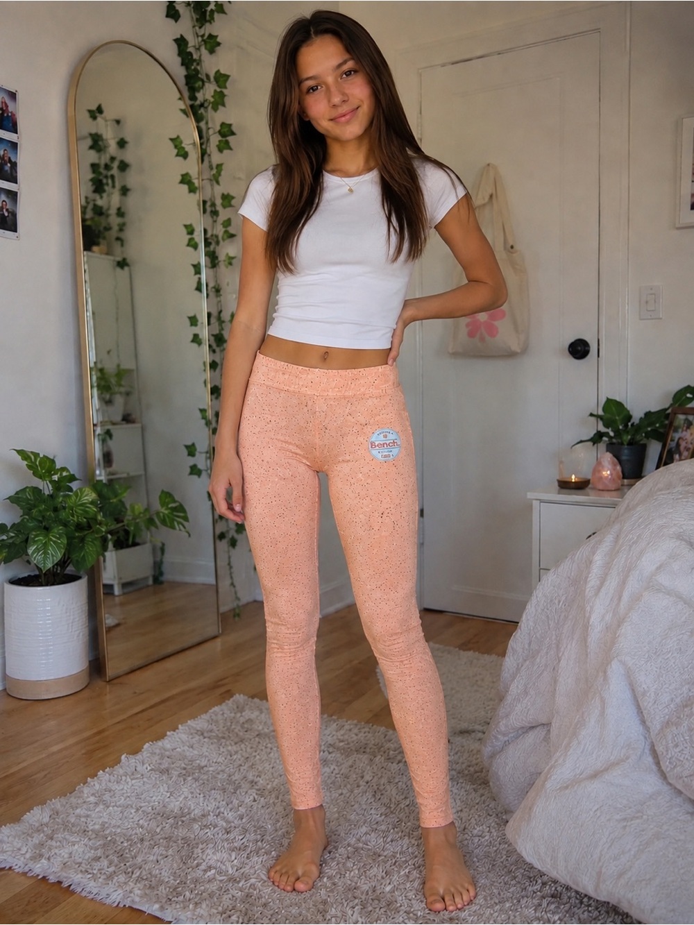 Bench Youth Girls Size 13–14 Coral Speckled Skinny Leg Pants NWT